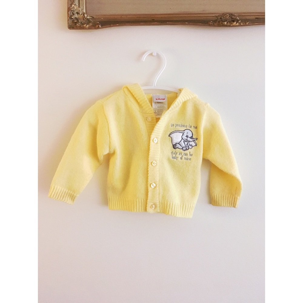 Disney • Yellow baby dumbo button-up sweater with hood